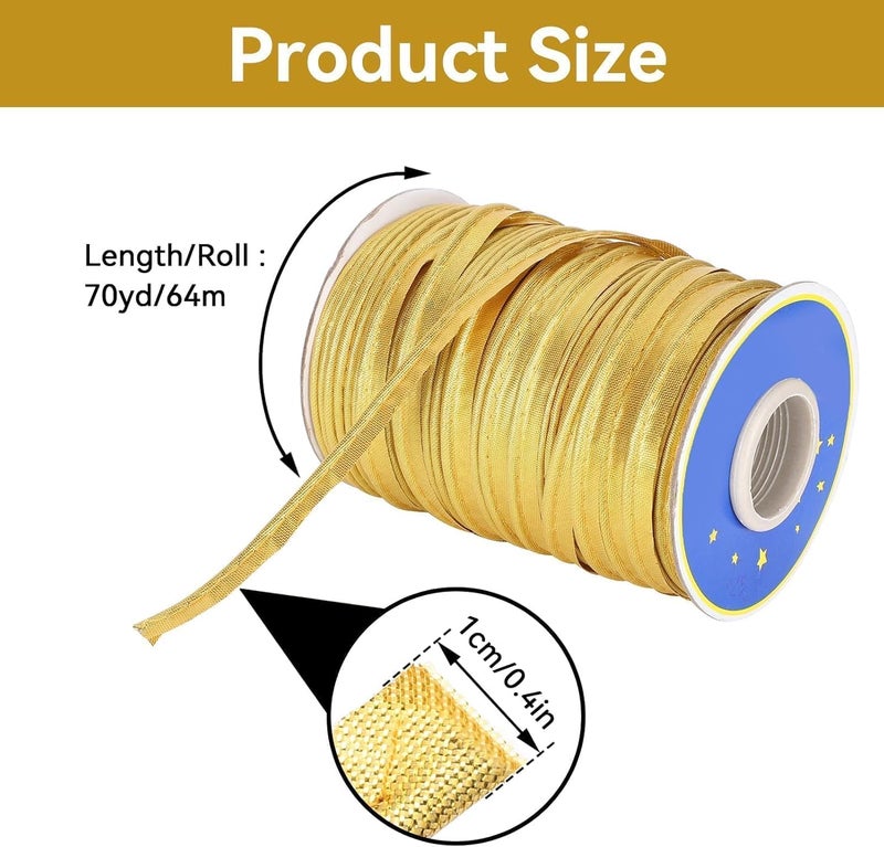 Beufee Gold Piping Trim for Sewing, Fold Bias Tape Braid Piping Bias Satin Trim Sewing Fabric for Table Cloth or Garment Refined Finishes 70 Meters(Gold) - Image 2